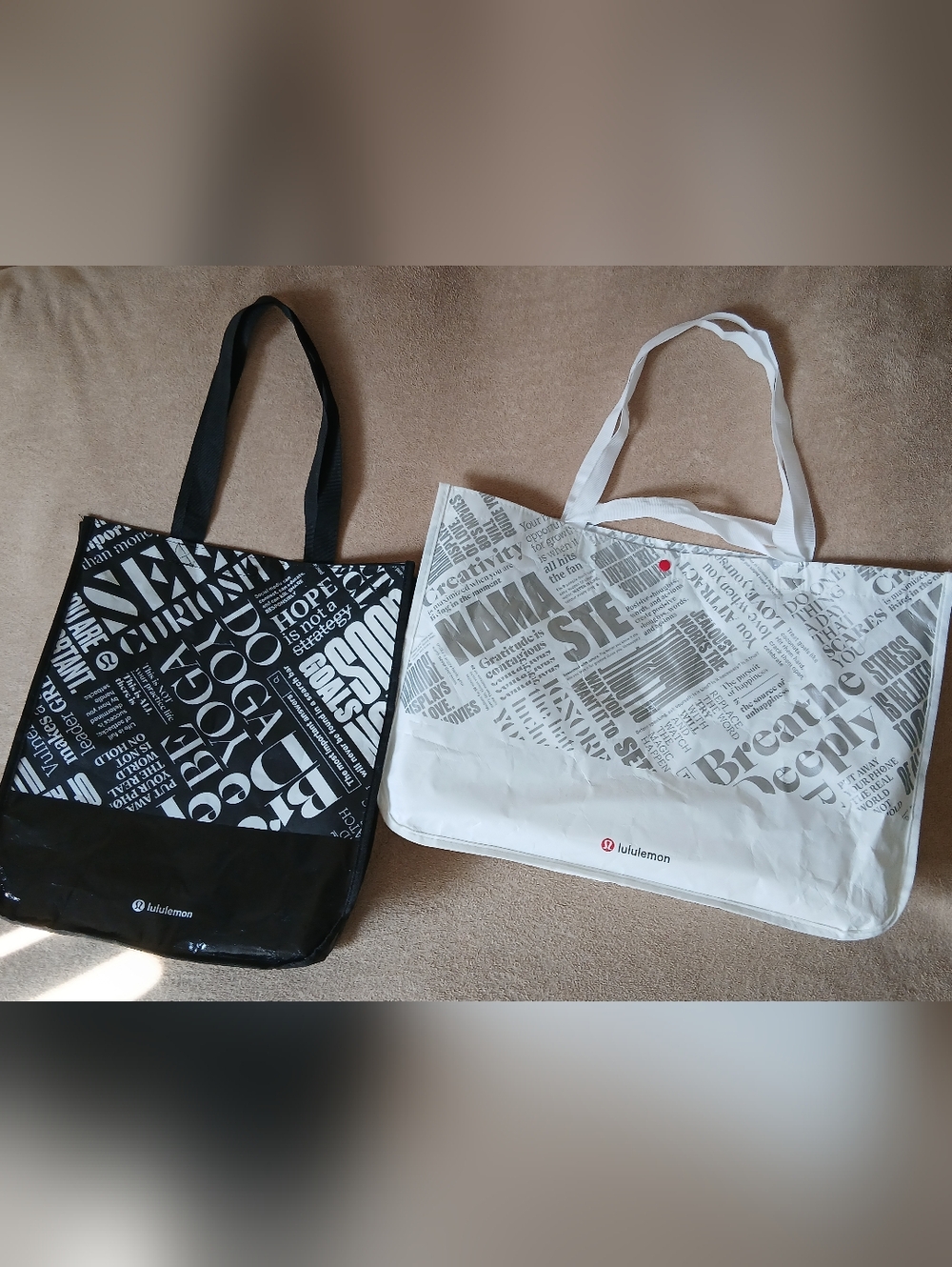 Lululemon Reusable White and Black Shopping Bags